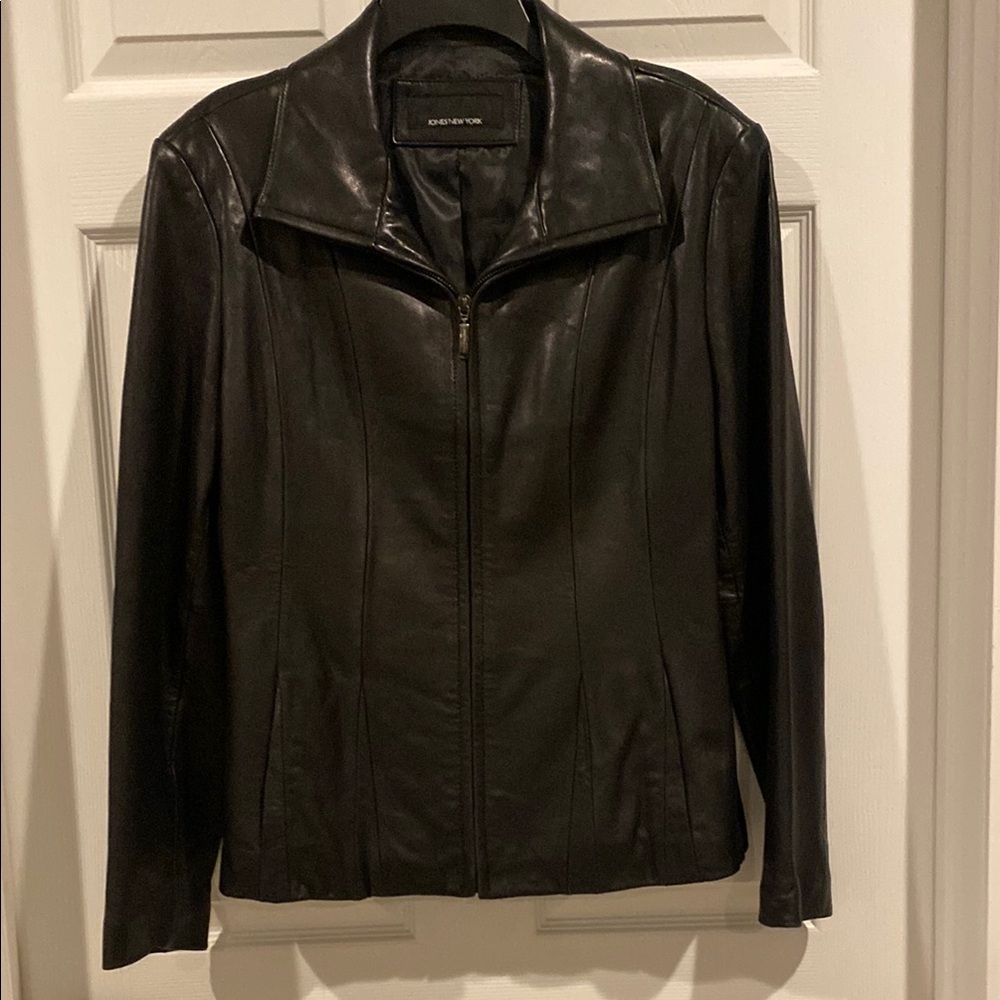 Jones New York Black Leather Moto Jacket